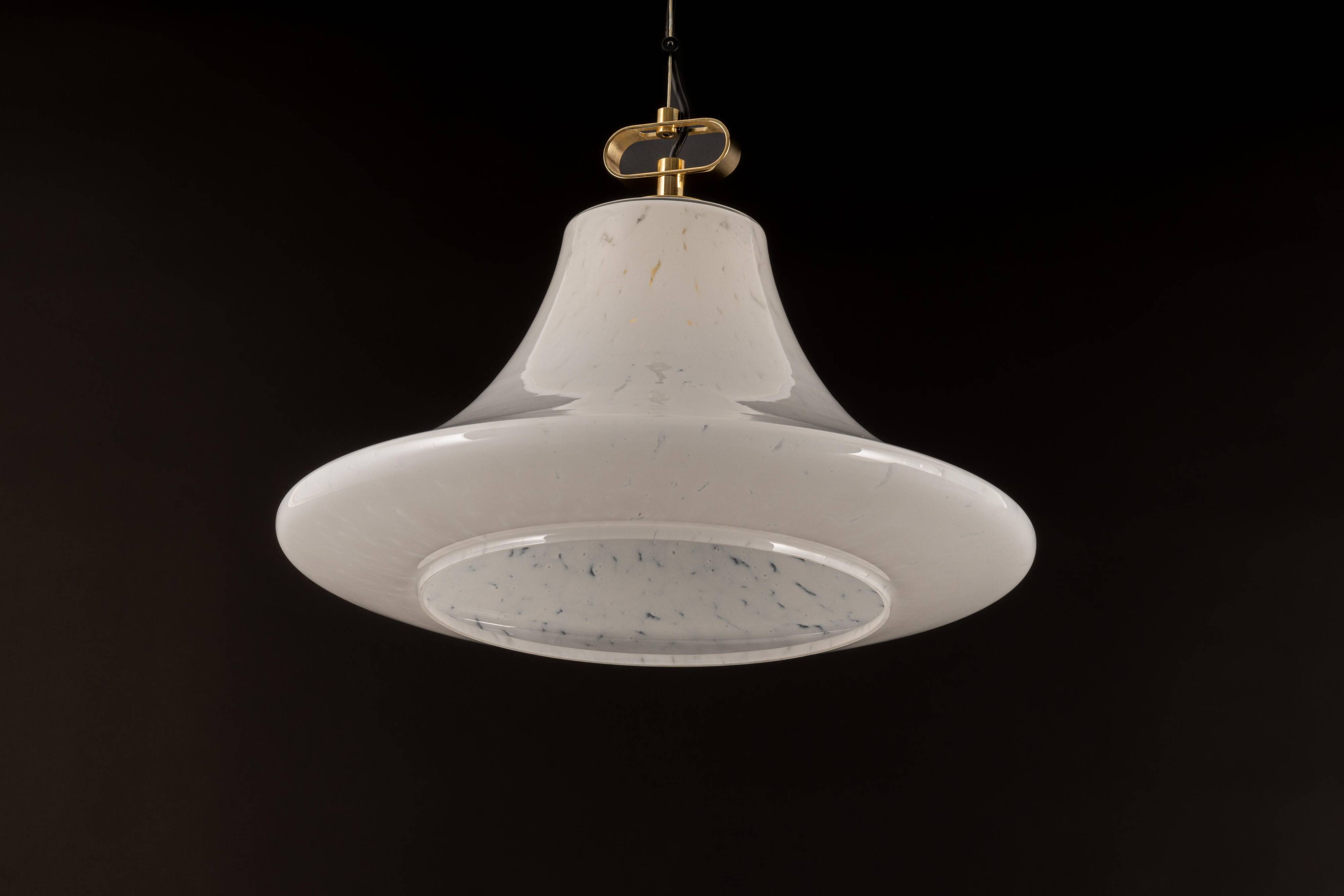 Large suspended brass luminaire from Limburg with opaline glass, Germany, 1970s.