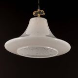 Large suspended brass luminaire from Limburg with opaline glass, Germany, 1970s.