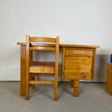 Bureau en pin 1970 et sa chaise