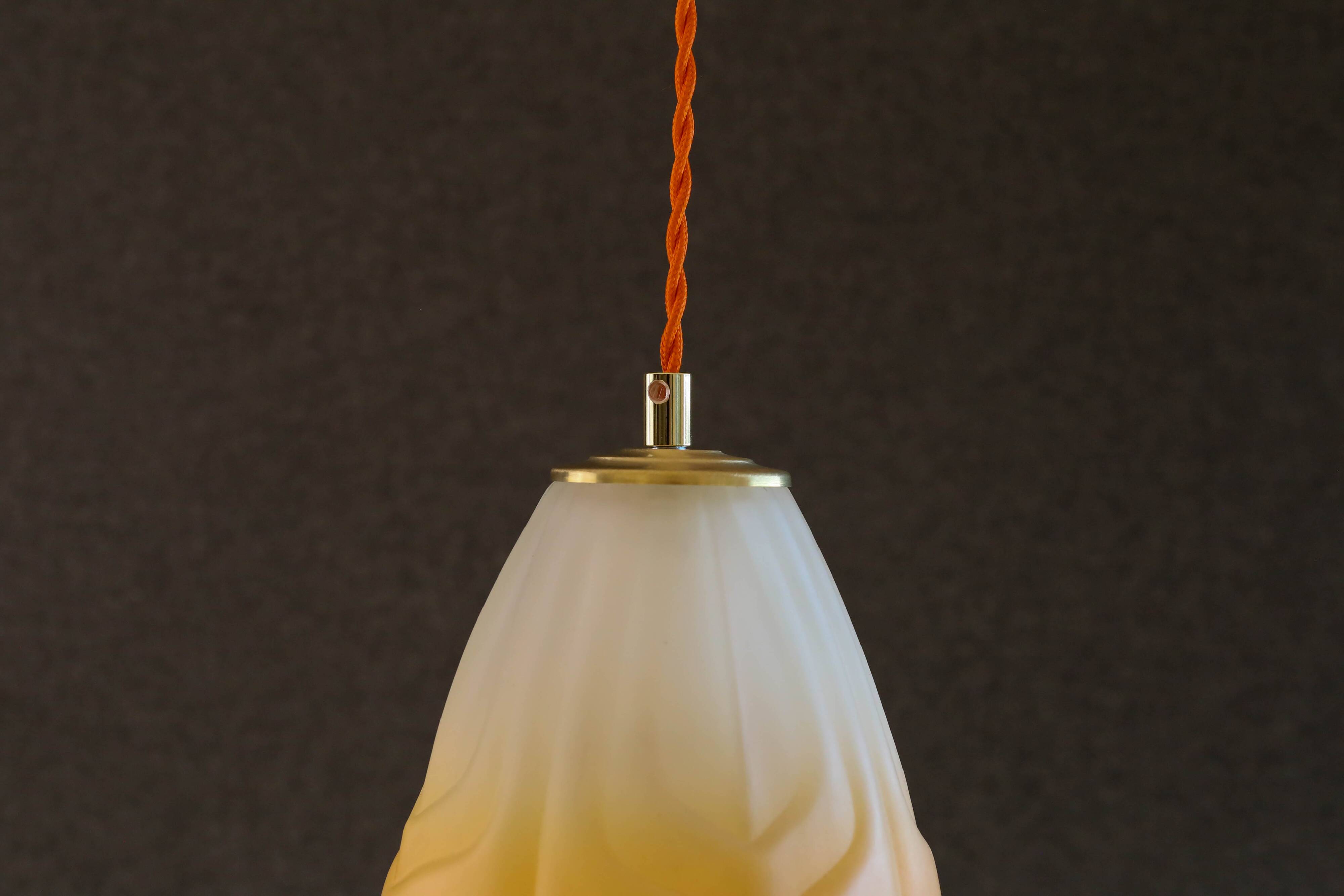 Old french ceiling light in opalescent and orange glass, french pendant light - circa 1960