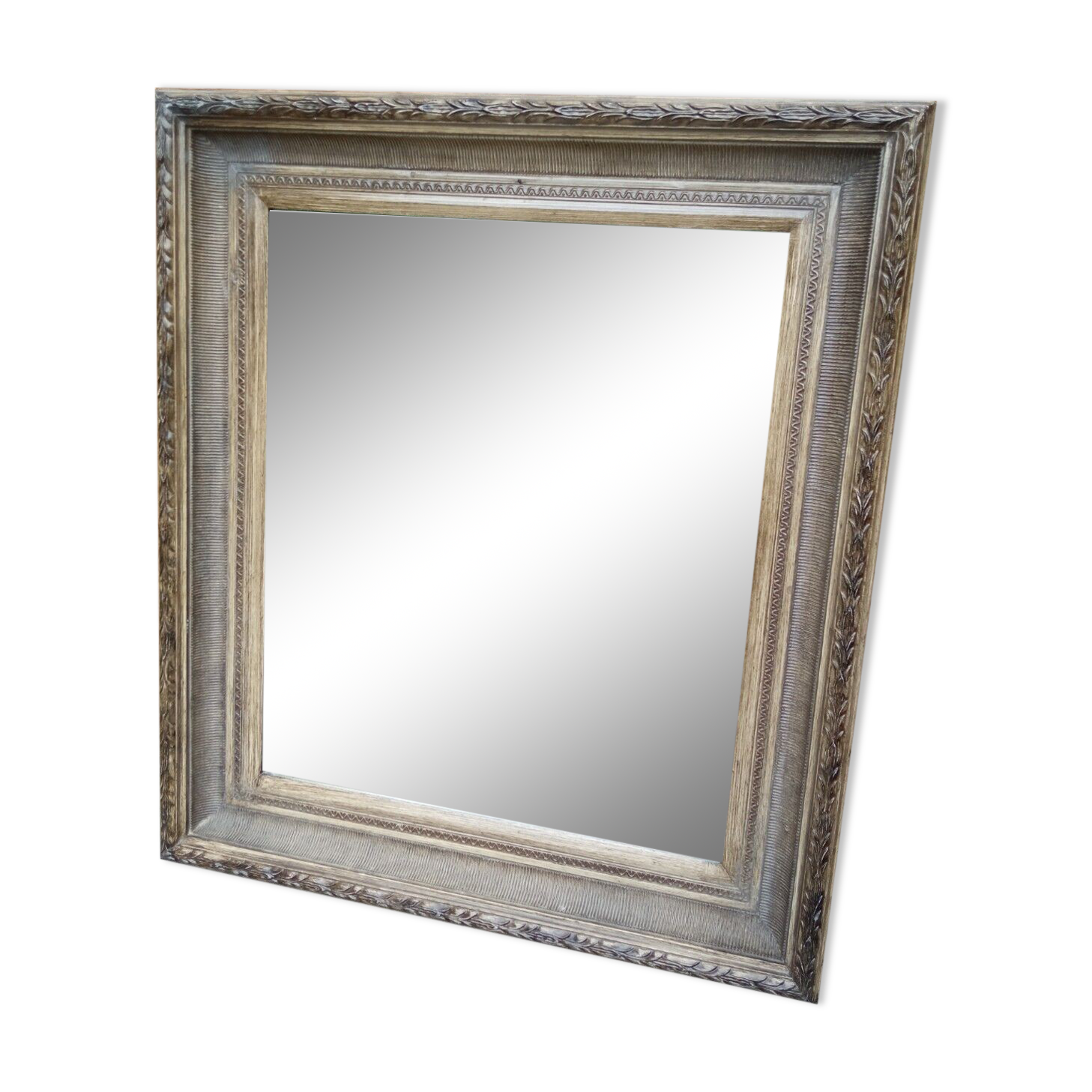 Patinated wall mirror gray with beveled ice, 80 x 70 cm