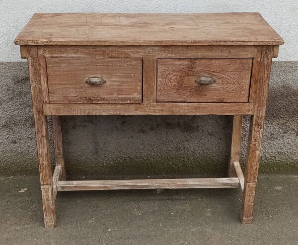 Console profonde en bois ancien avec deux tiroirs