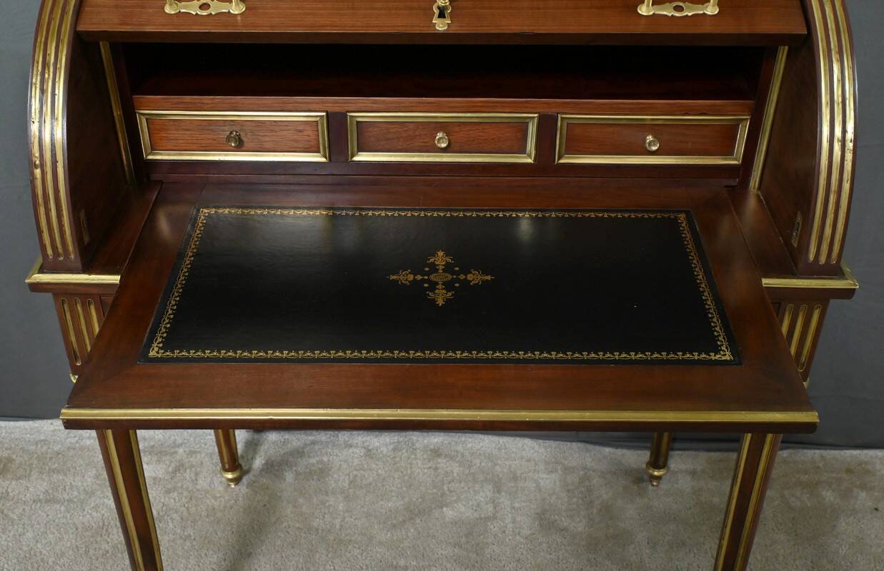 Small Mahogany Cylinder Desk, Louis XVI Style – Mid-19th Century