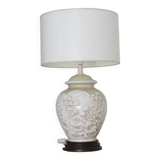 Large enameled porcelain lamp in relief, Asian pattern