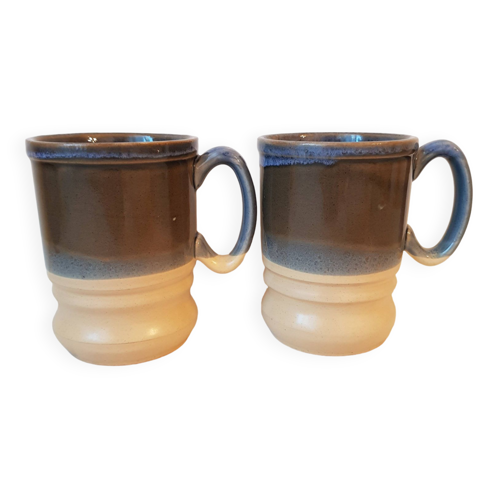 Duo of cups, handcrafted enamelled English stoneware mug. Nice size