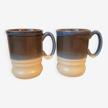 Duo de tasses, mug en grès anglais émaillé artisanal. Belle taille