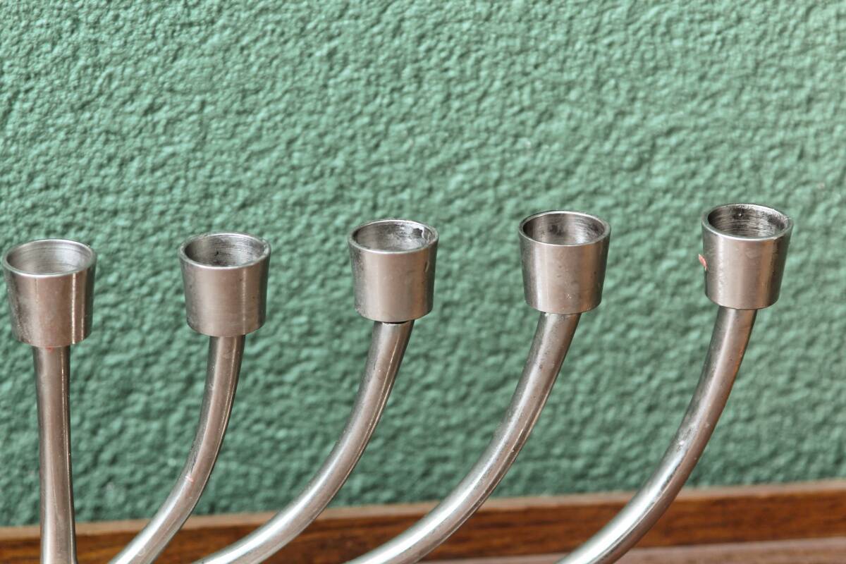 Candle holder with 9 branches in silver metal and speckled