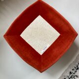 Vintage Jean Roche pouf in orange velvet with fringes