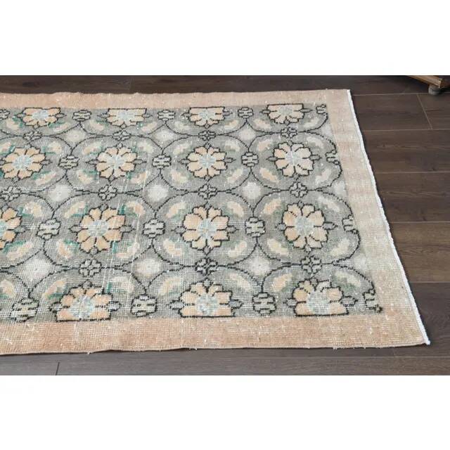 1970s Vintage Turkish Oushak Handmade Wool Cotton Gray Area Rug 95x329