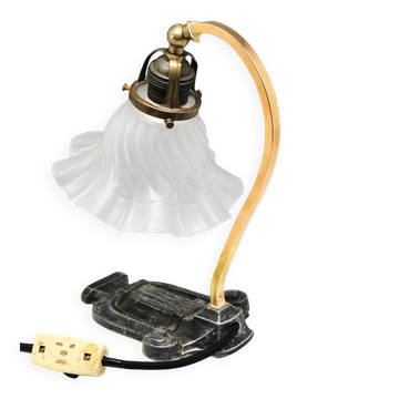 Early 20th century Art Nouveau glass and metal bedside lamp, Austria, 1890s