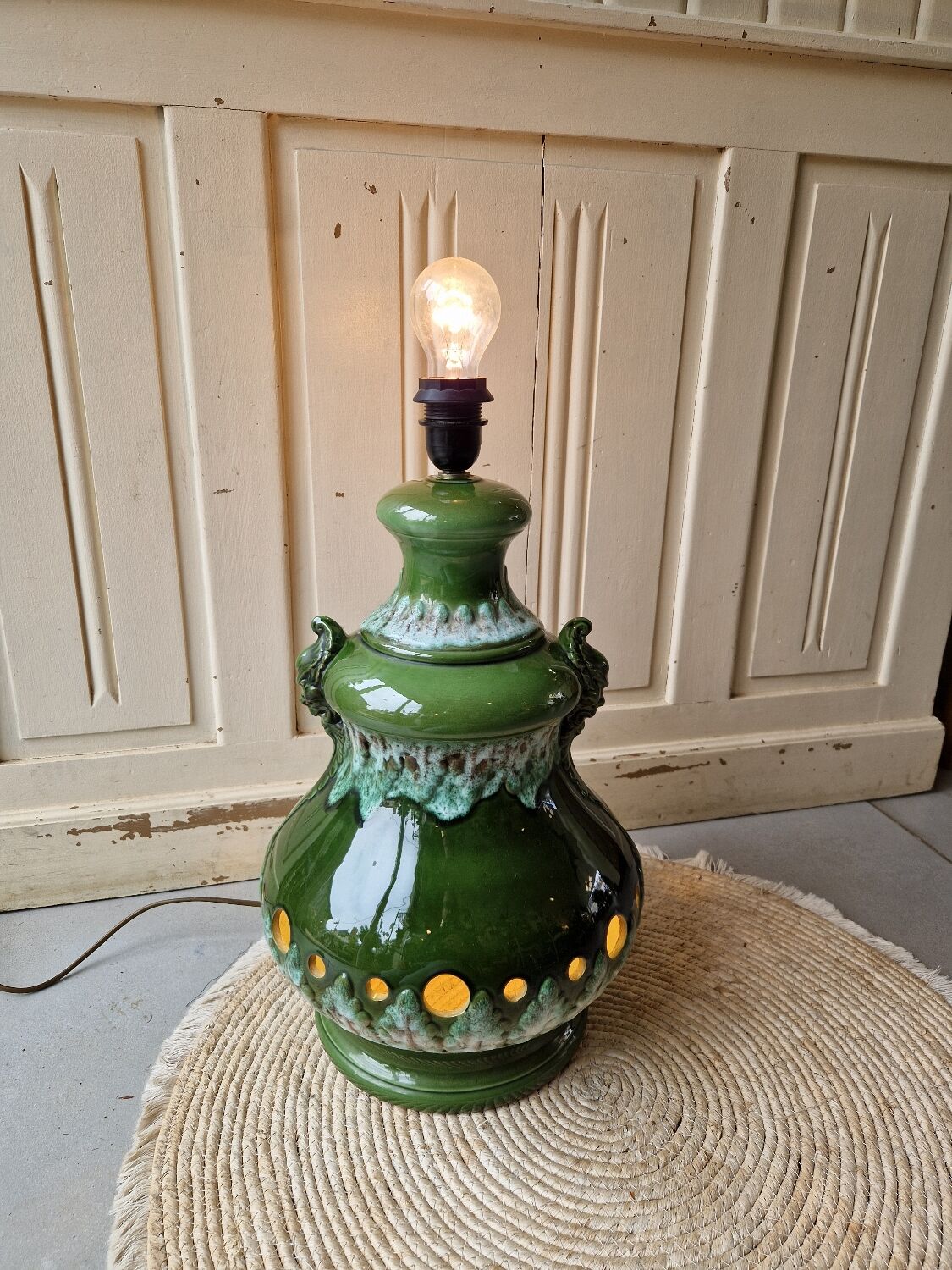 Vintage 1960s green toned ceramic lamp