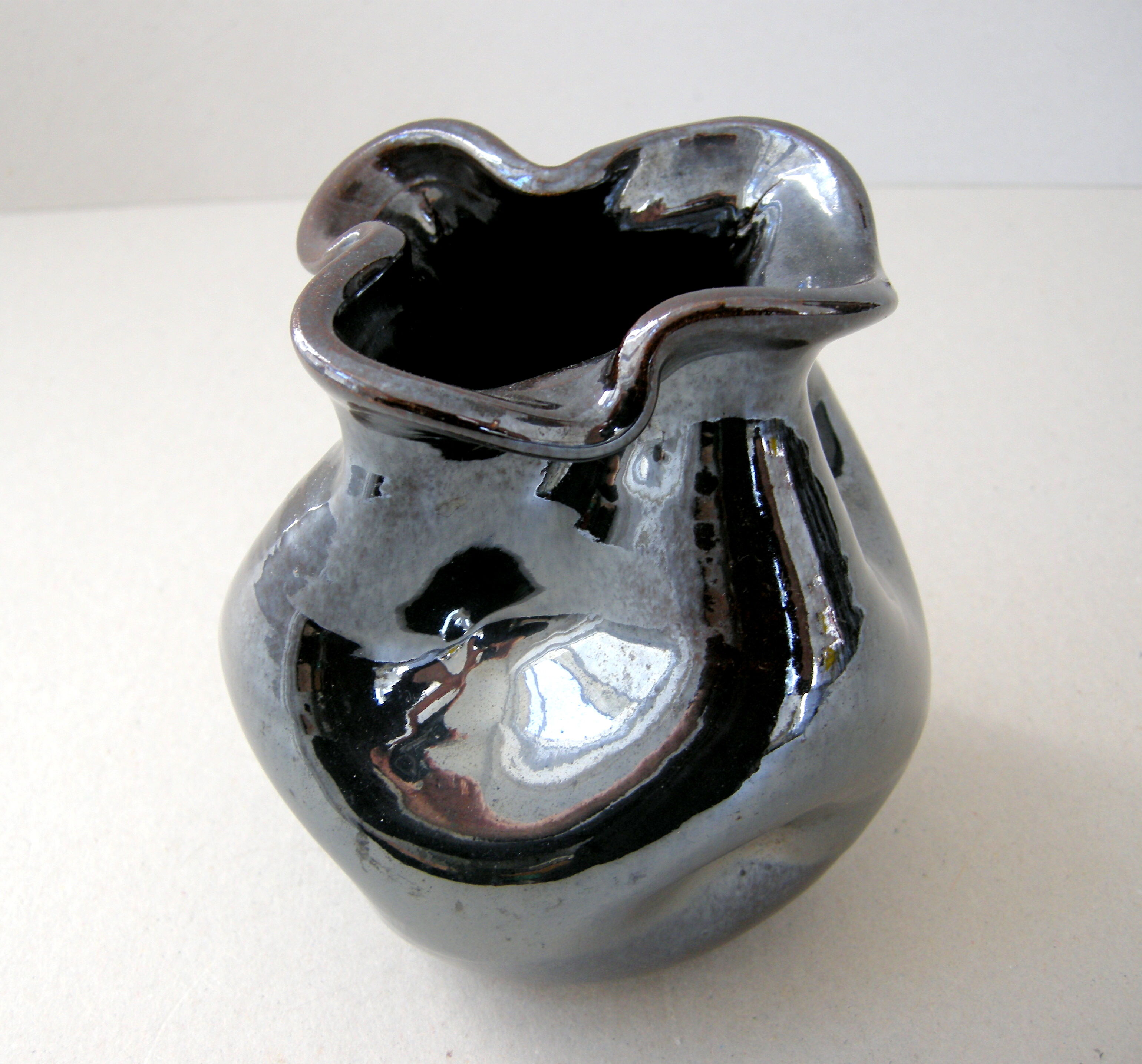 Vintage vase black iridescent 1950