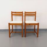 Pair of vintage chairs in pine and white terry fabric from the 70s