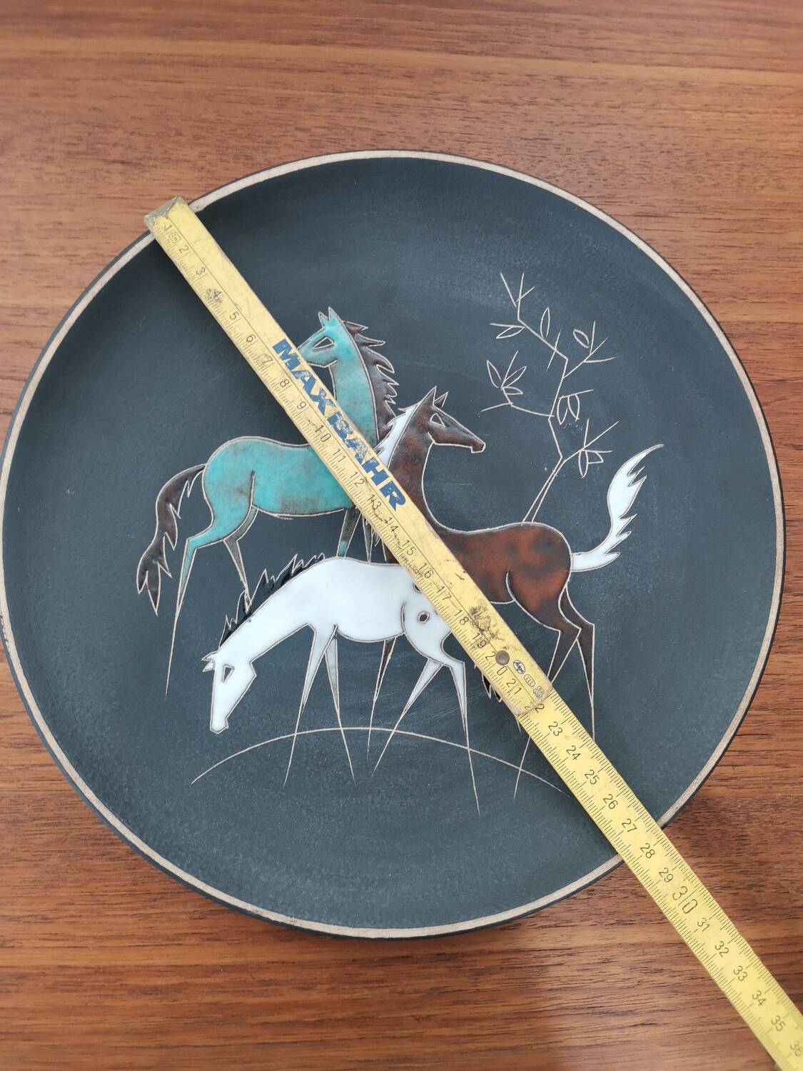 Assiette décorative vintage Ruscha « Trois chevaux »