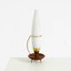 Large 1950s table lamp made of brass and teak, with a frosted glass shade