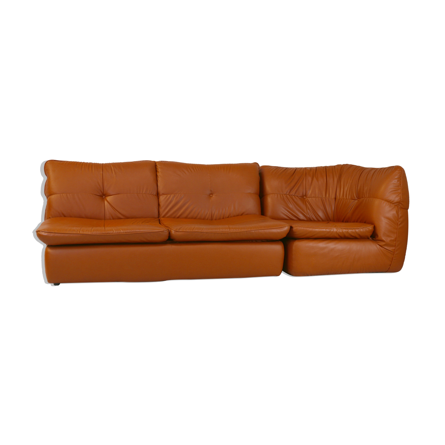 Imitation leather sofa "caramel". Convertible. France, circa 1990