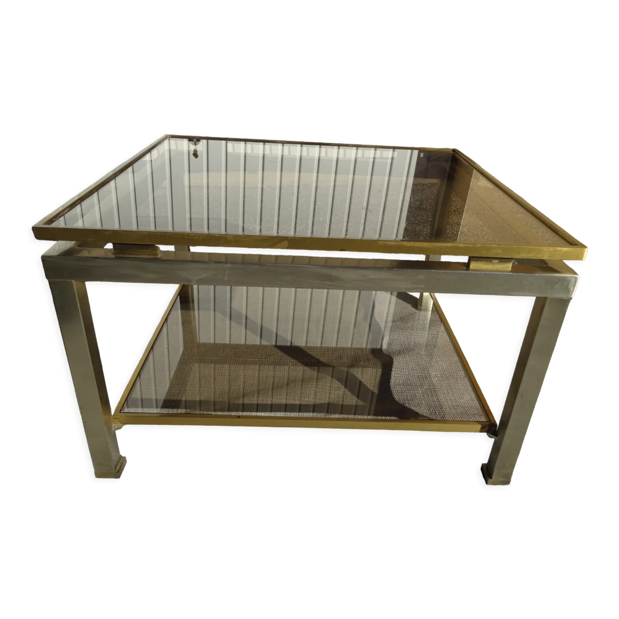 Table bout de canapé acier bicolore Guy Lefèvre Maison Jansen an 70