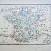 France and departments, old map, printed in 1852. Authentic.