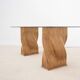 Dining table or desk in glass and bamboo from the 1970s.
