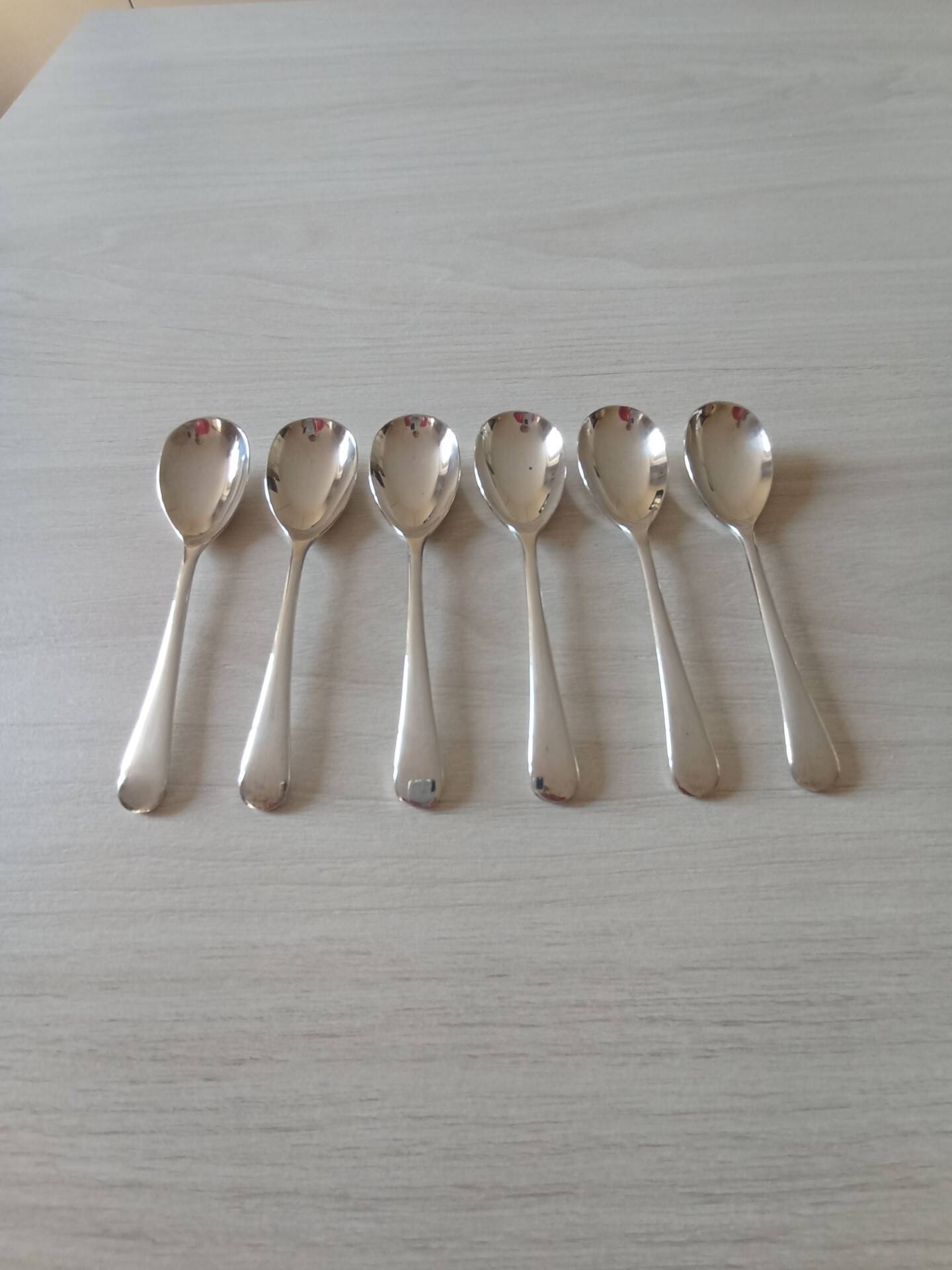 Set of 6 small silver metal spoons