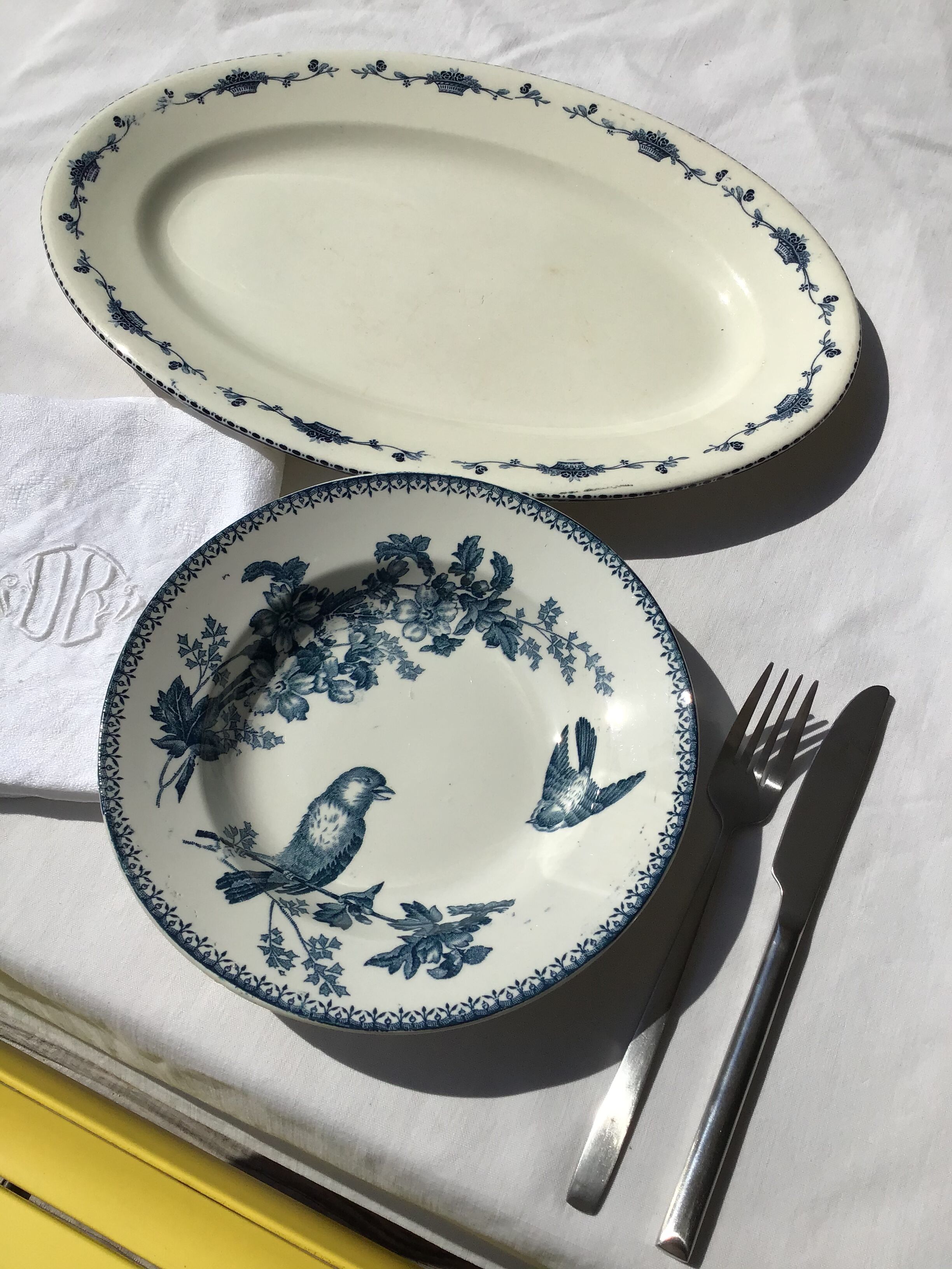 6 Longwy dark blue hollow plates