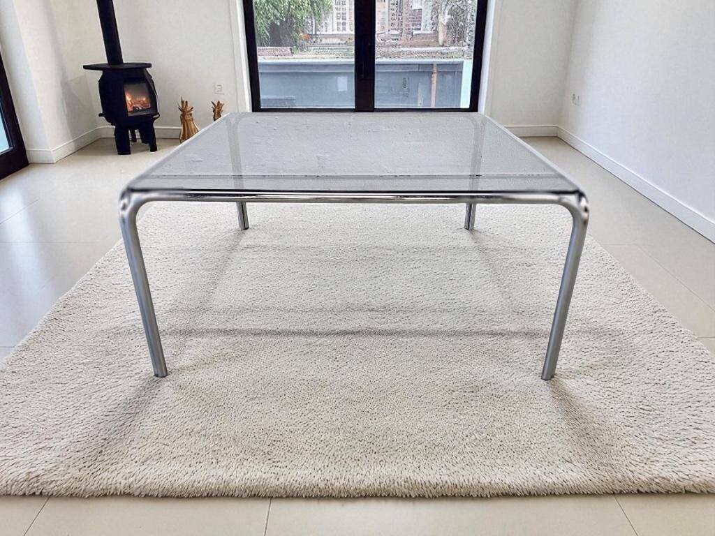 Table basse carrée vintage / table basse avec verre fumé
