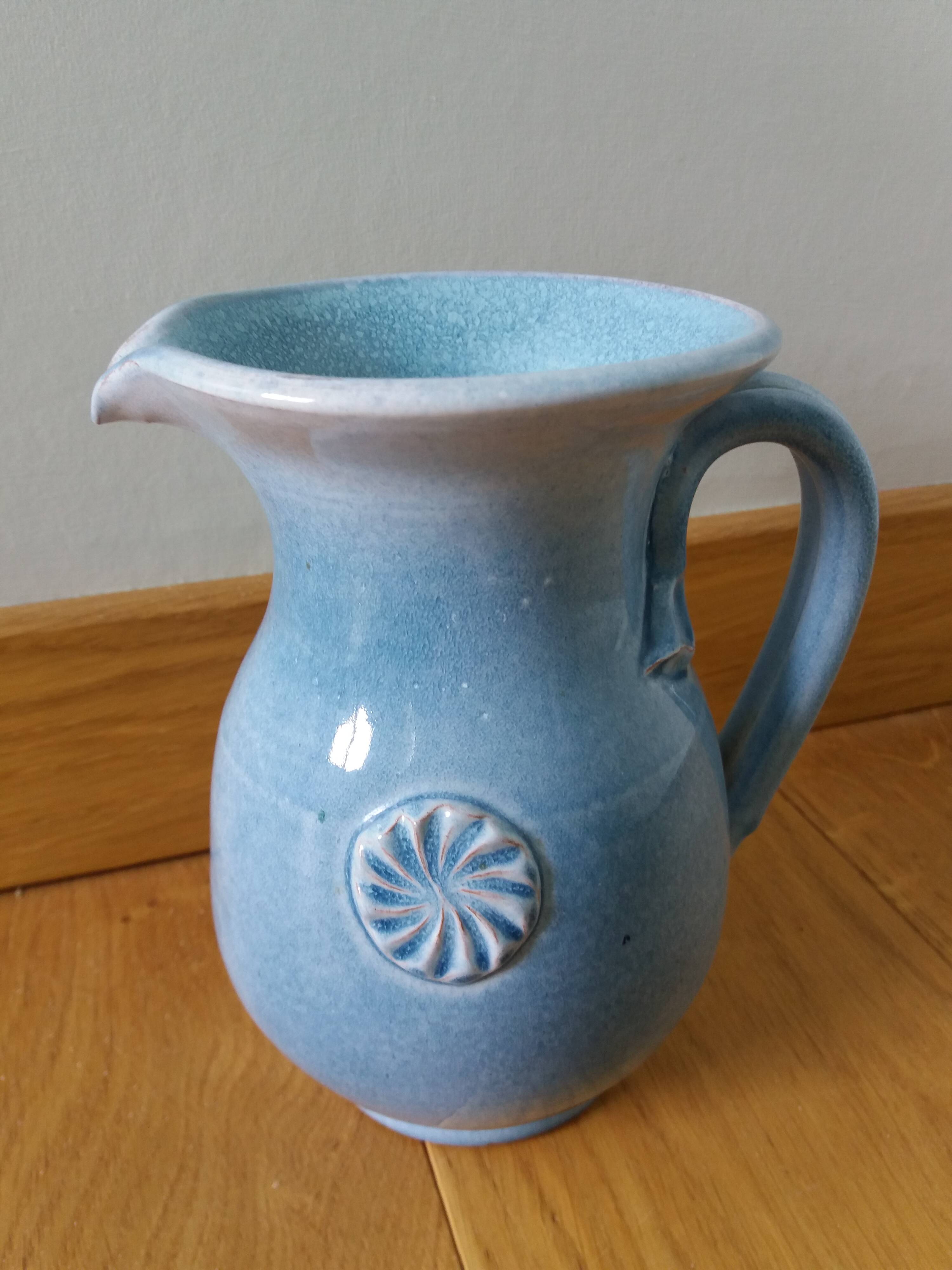 Terracotta pitcher signed Bernard and Geneviève Blanc, Poteries du Queyras