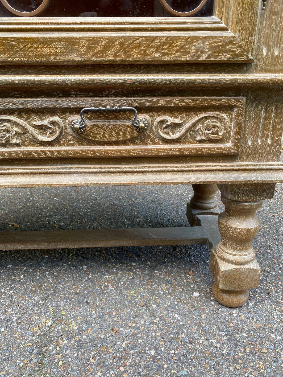 Spanish Renaissance display case in patinated solid wood