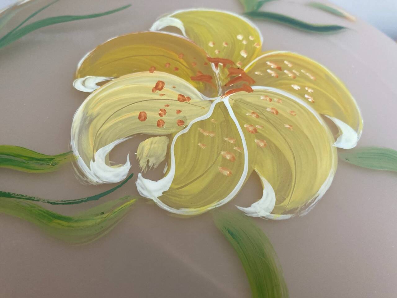 Opaline pendant light hand painted and signed