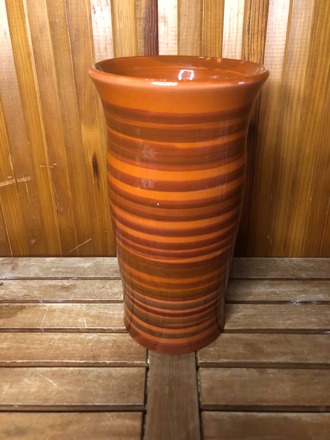 Old soulaines vase france ceramic brown & orange vintage #a393