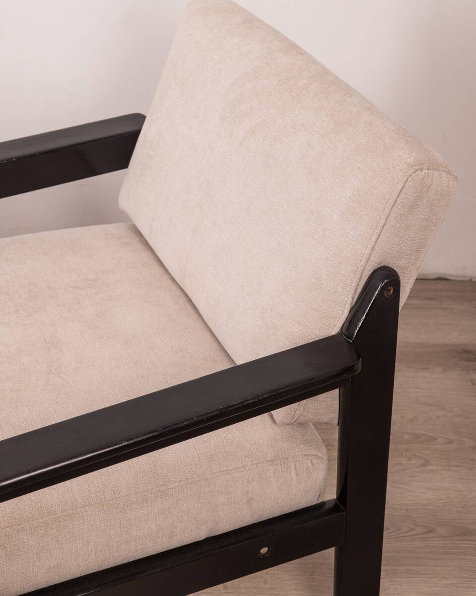 Pair of vintage 80's armchairs in wood and fabric italian design