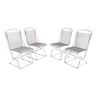 Ensemble de 4 chaises vintage architecturales en fil d'acier, Italie