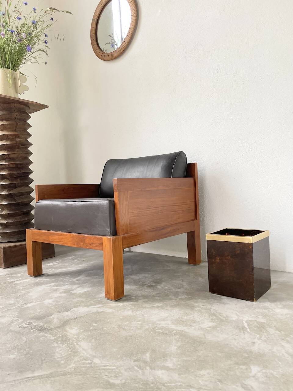 Tortoiseshell, resin and brass trash can from the 50s