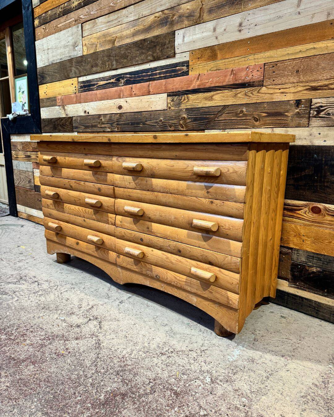 Vintage double chest of drawers in solid pine - 6 drawers - 1970s