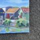 Painting signed by Esther Durand – Colourful huts by the water – Oil on