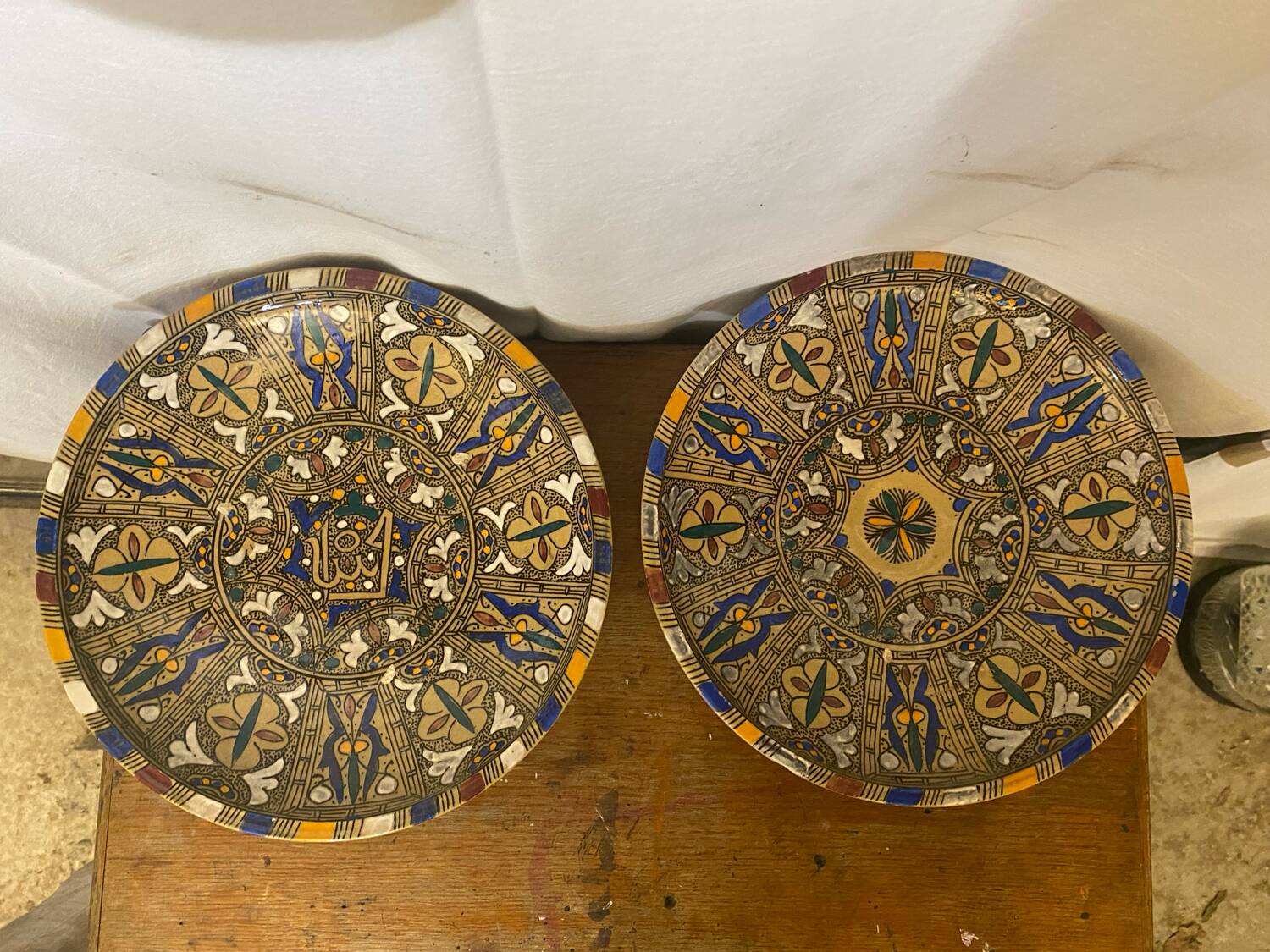 Pair of Antique SAFI Moroccan Glazed Terracotta Dishes from the 50s