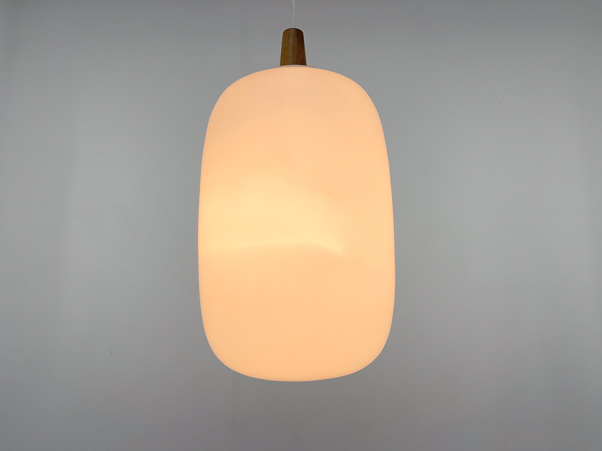 1960s Wood and Glass Pendant Light by ULUV, Czechoslovakia, Marked by Manufacturer