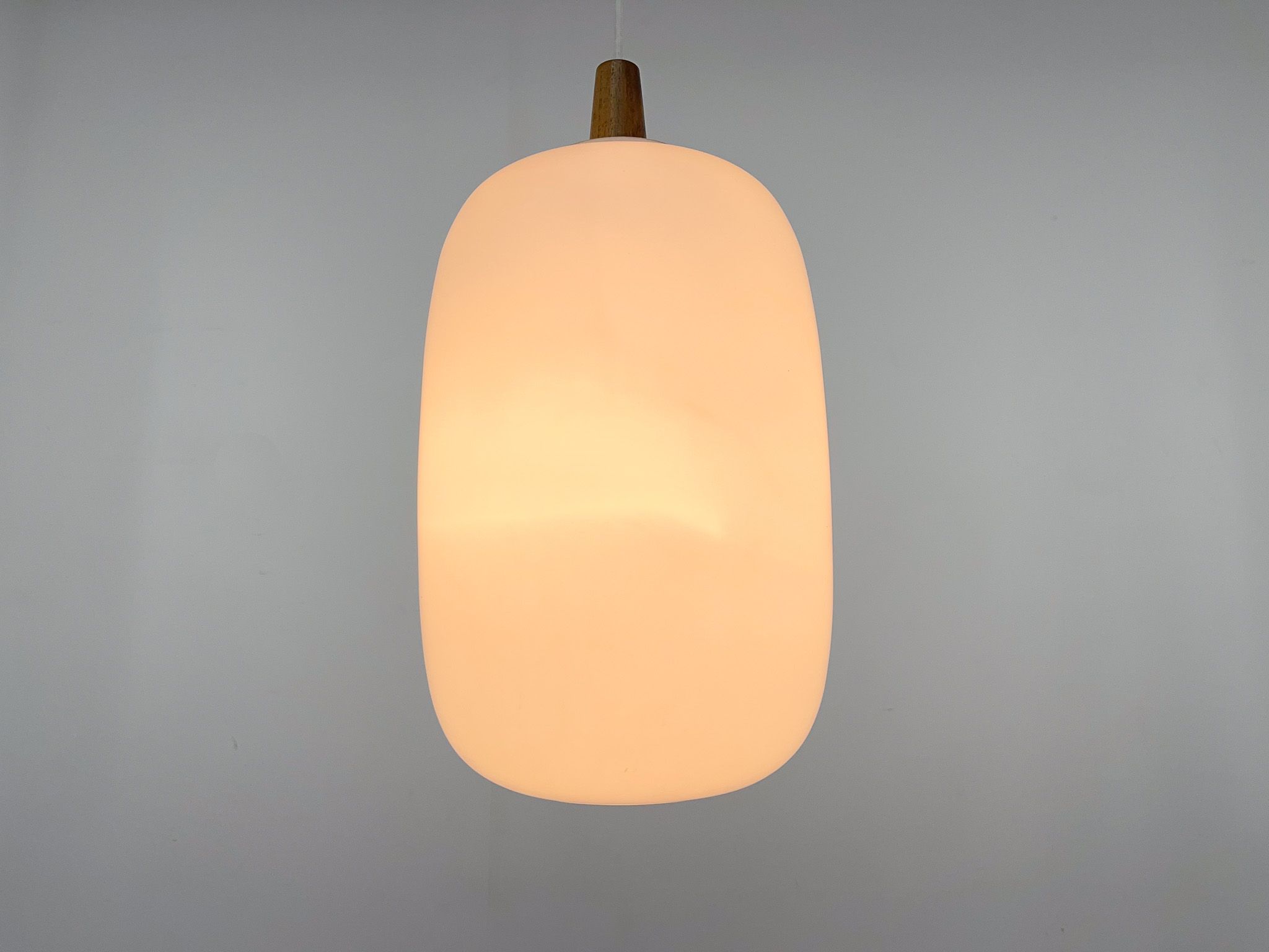 1960s Wood and Glass Pendant Light by ULUV, Czechoslovakia, Marked by Manufacturer