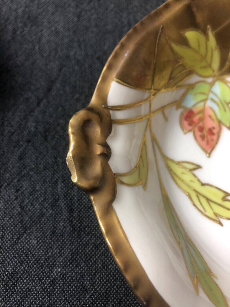 Five Antique Limoges Porcelain Berry Plates: Hand-Painted Gilbert, Gilded