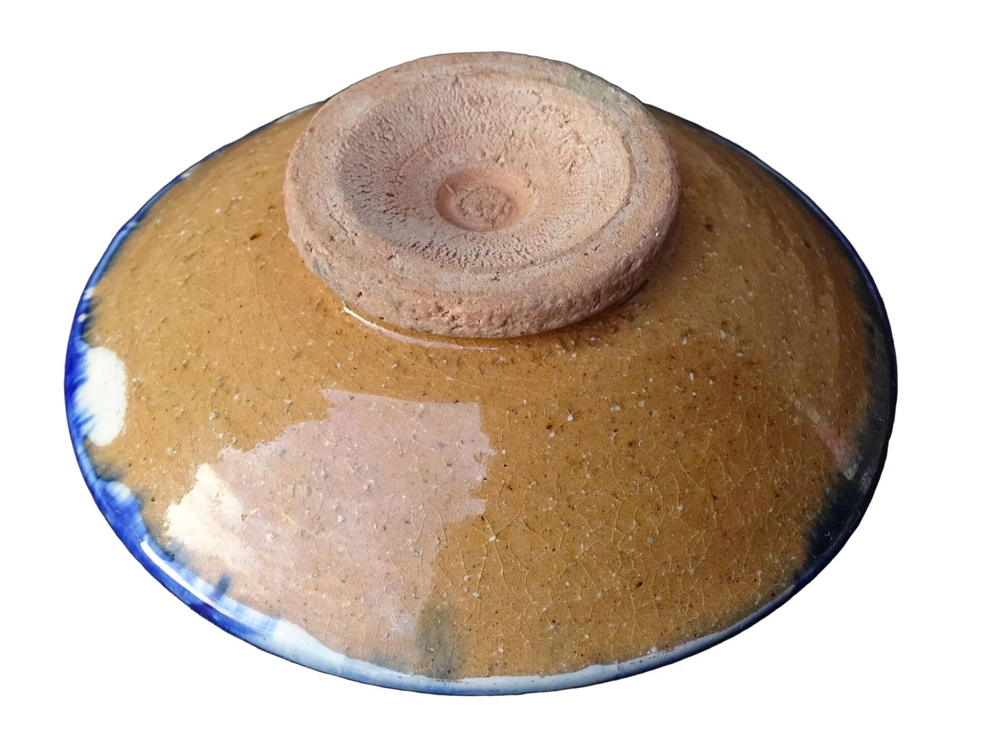 Petit plat marocain vintage en céramique à motif émaillé bleu