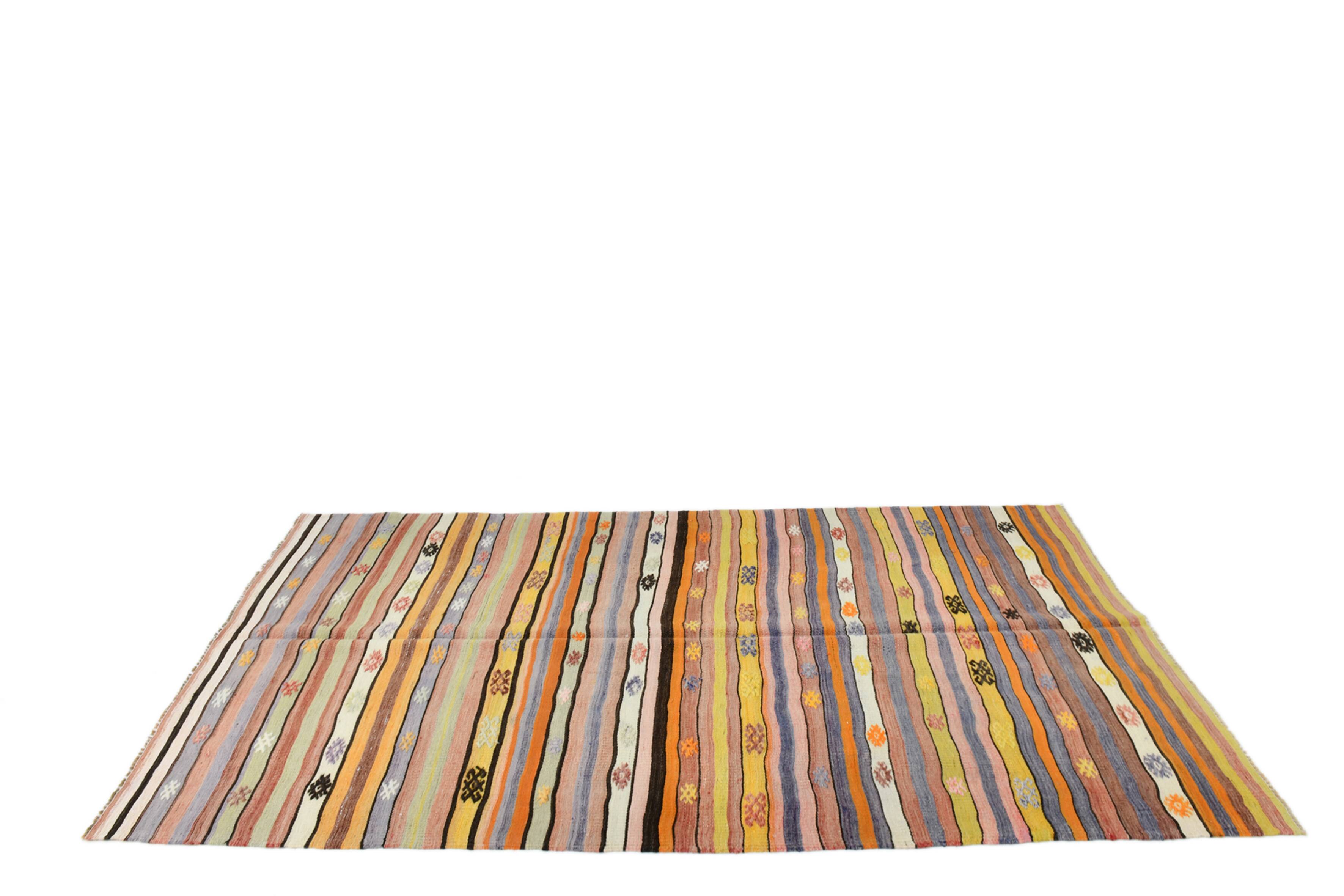 Kilim Vintage Anatolien Rayé – Tons Pastel Multicolores, Style Bohème