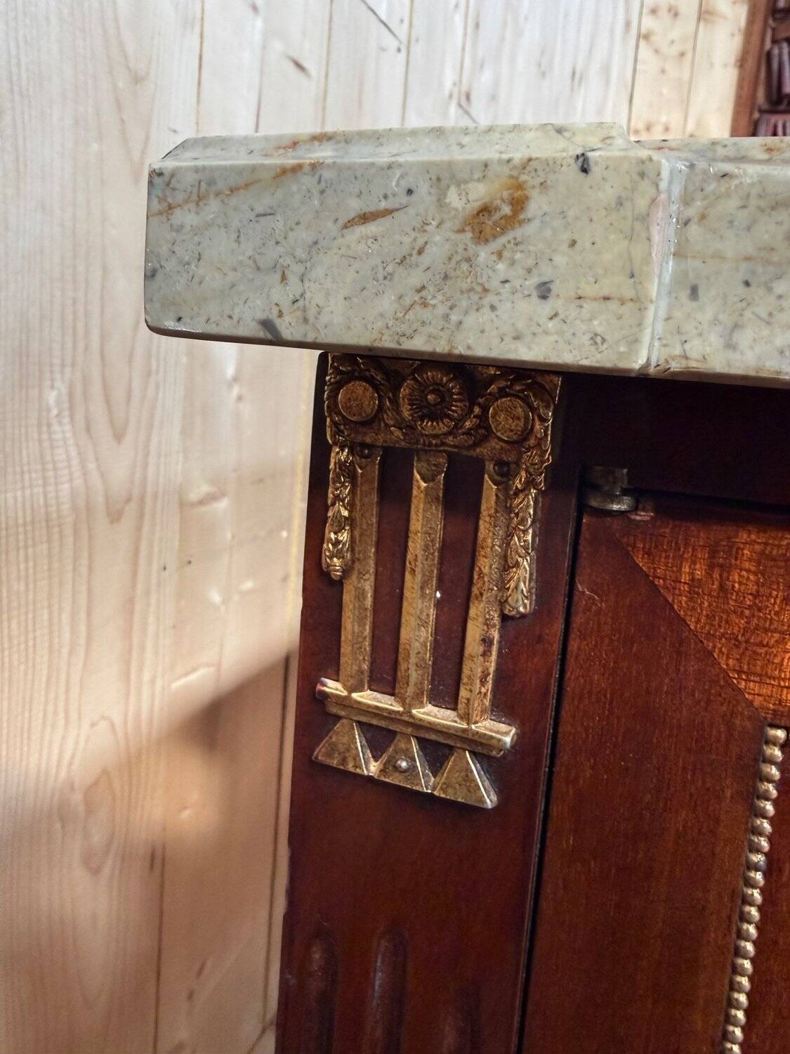 Louis XVI half-moon commode in mahogany and marble