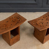 Pair of oriental stools in openwork carved wood
