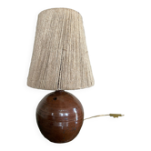 Lampe boule en grès vintage et abat jour corde