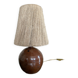 Vintage stoneware ball lamp and rope lampshade