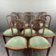 8 Vintage Wooden Chairs With Green Velvet Seat 20th Century