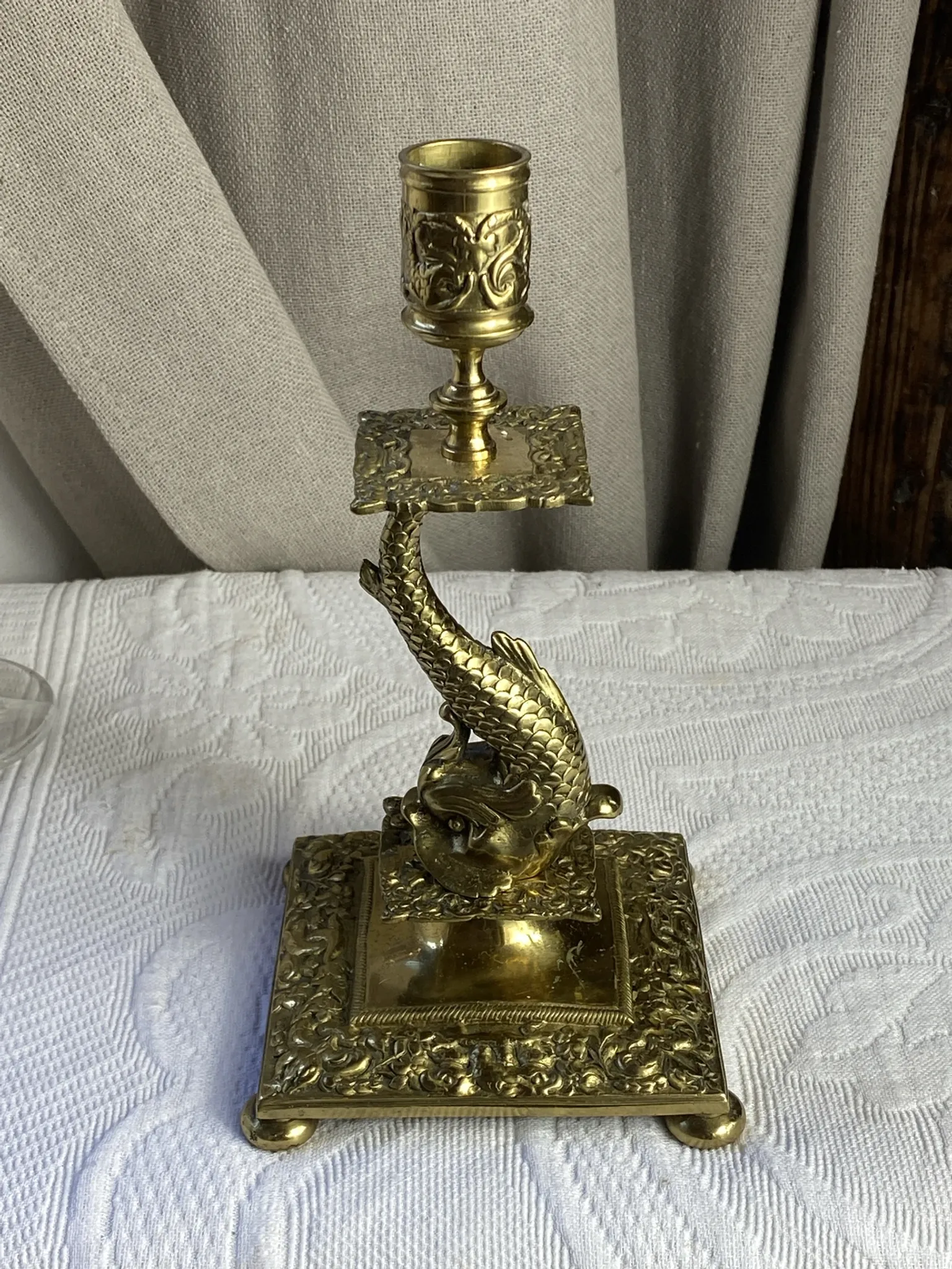 Bronze fish candlestick