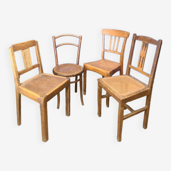 Series of 4 vintage art deco chairs, luterma, Fischel, etc.