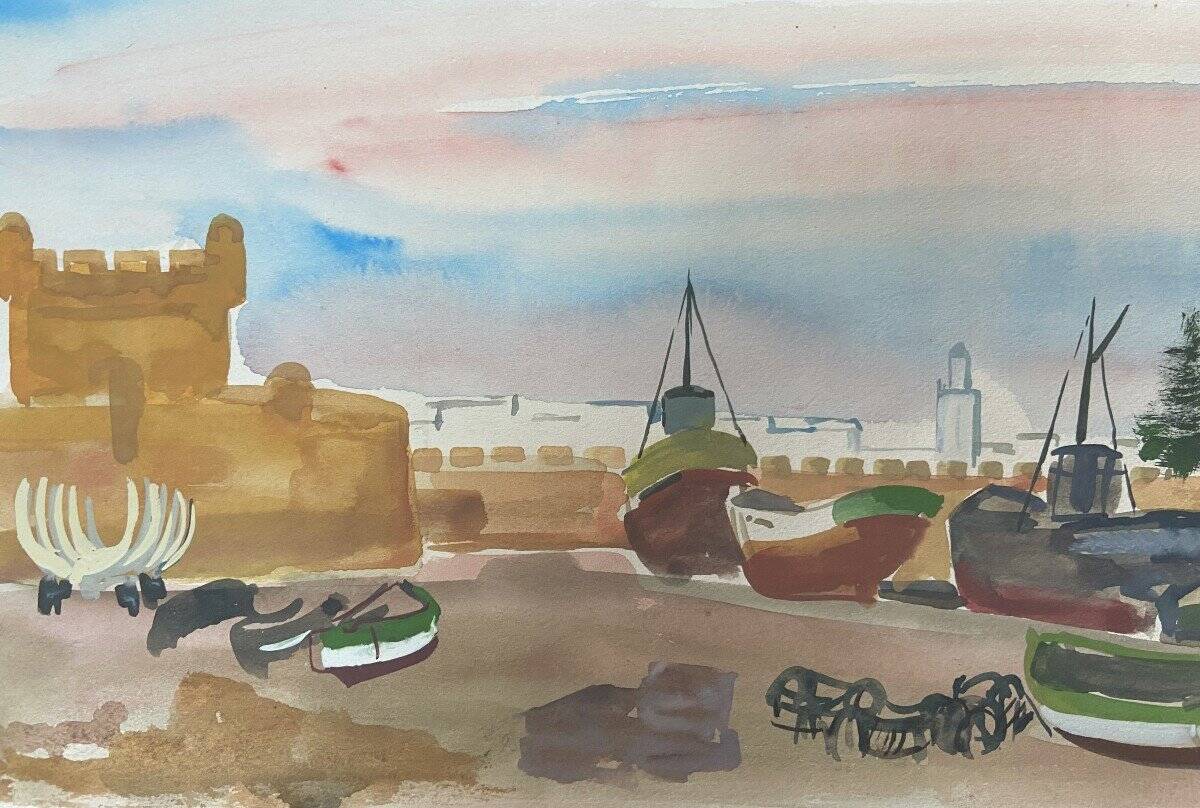 Jean Launois (1898-1942) Landscape of North Africa, A Port, Signed watercolour
