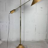 Italian adjustable floor lamp in pencil reed bamboo rattan and brass, 1970s